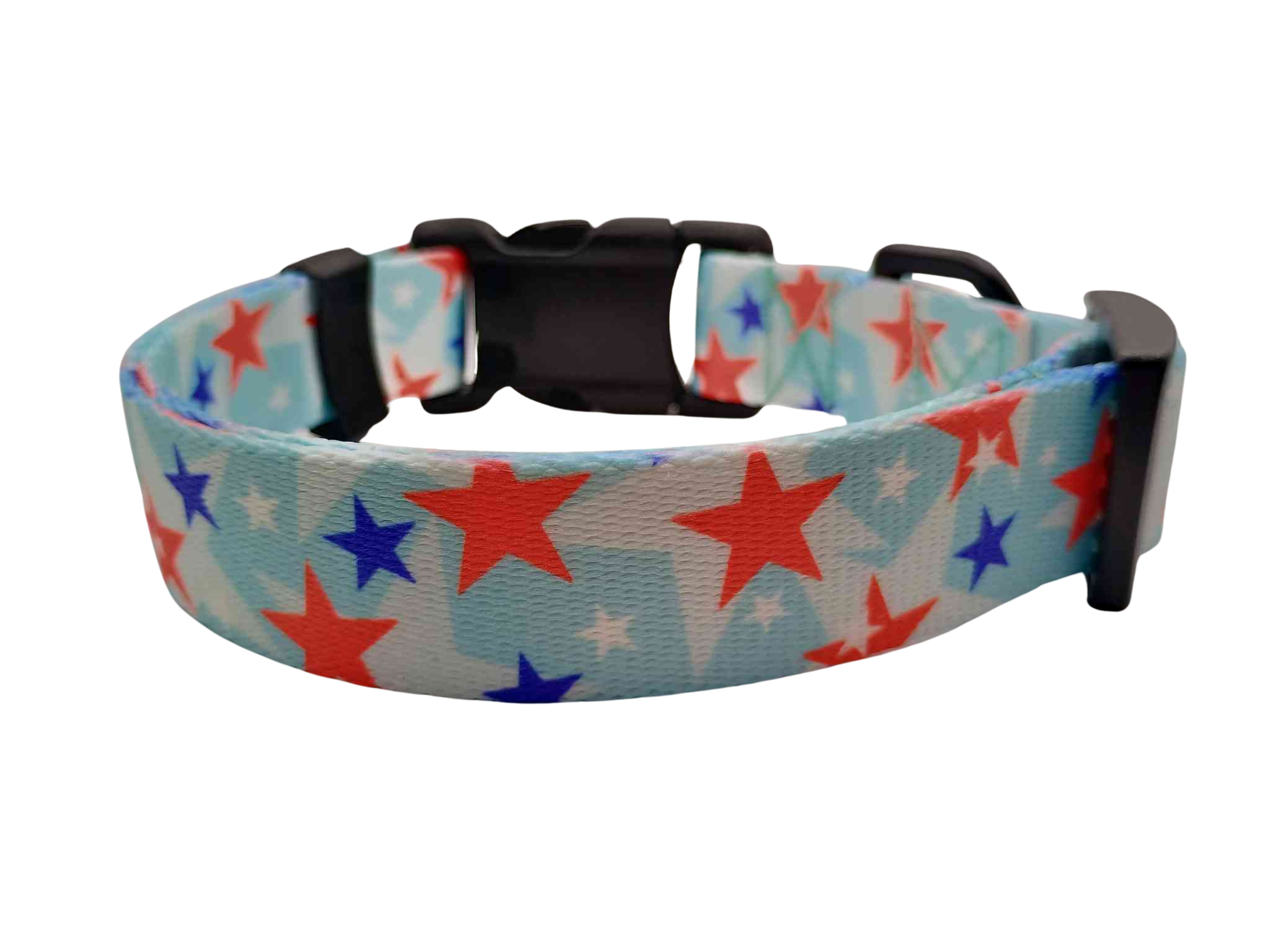 Featuring the American Celebration print, this collar features light-baby blue background with white, red and royal blue stars.