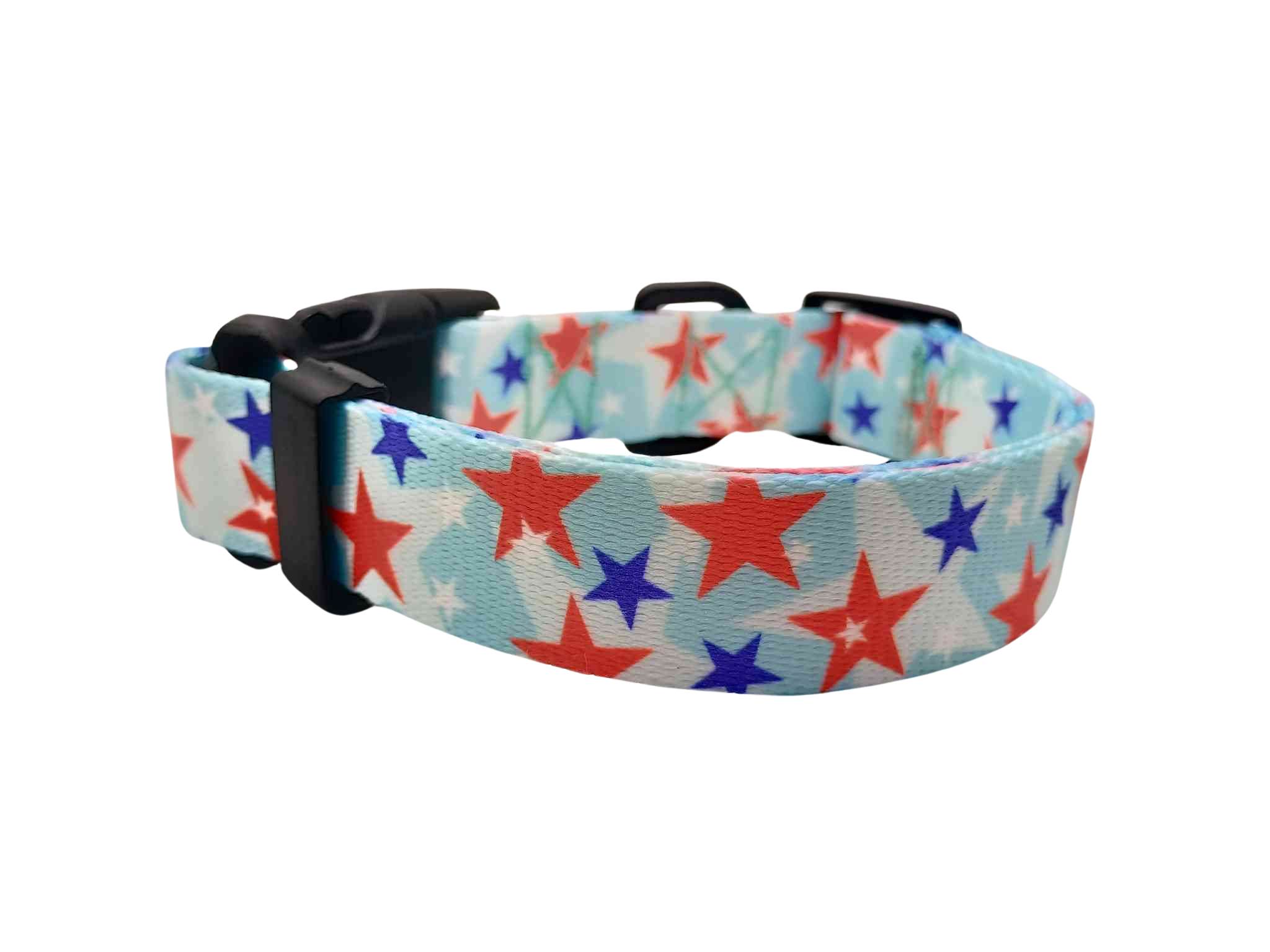 Featuring the American Celebration print, this collar features light-baby blue background with white, red and royal blue stars.