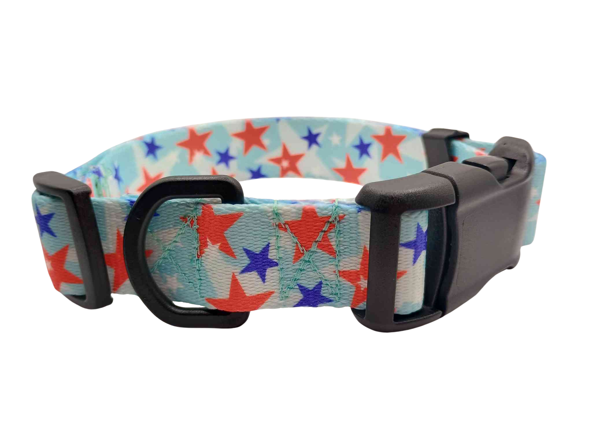 Featuring the American Celebration print, this collar features light-baby blue background with white, red and royal blue stars.