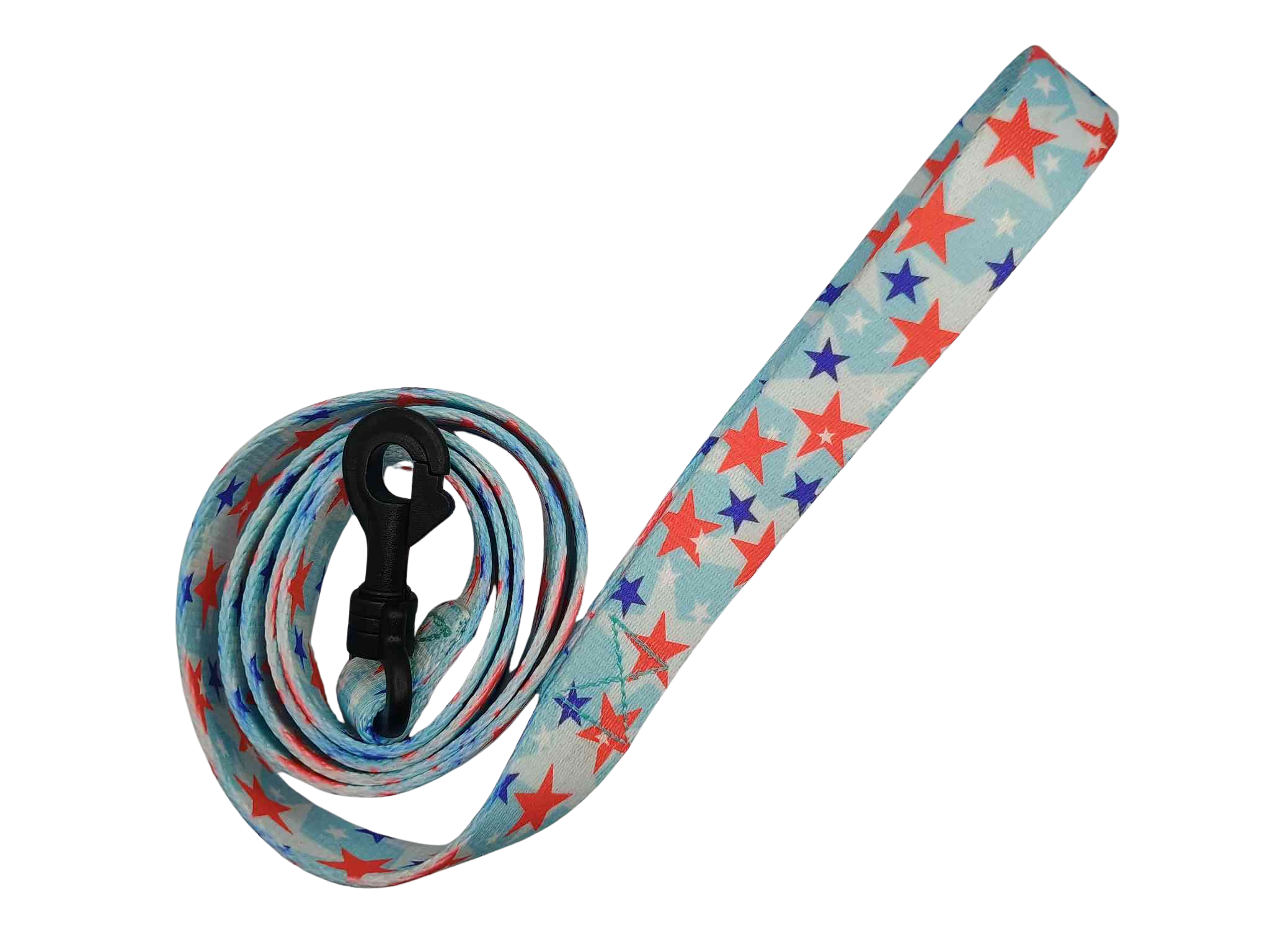 Featuring the American Celebration print, this leash features light-baby blue background with white, red and royal blue stars.