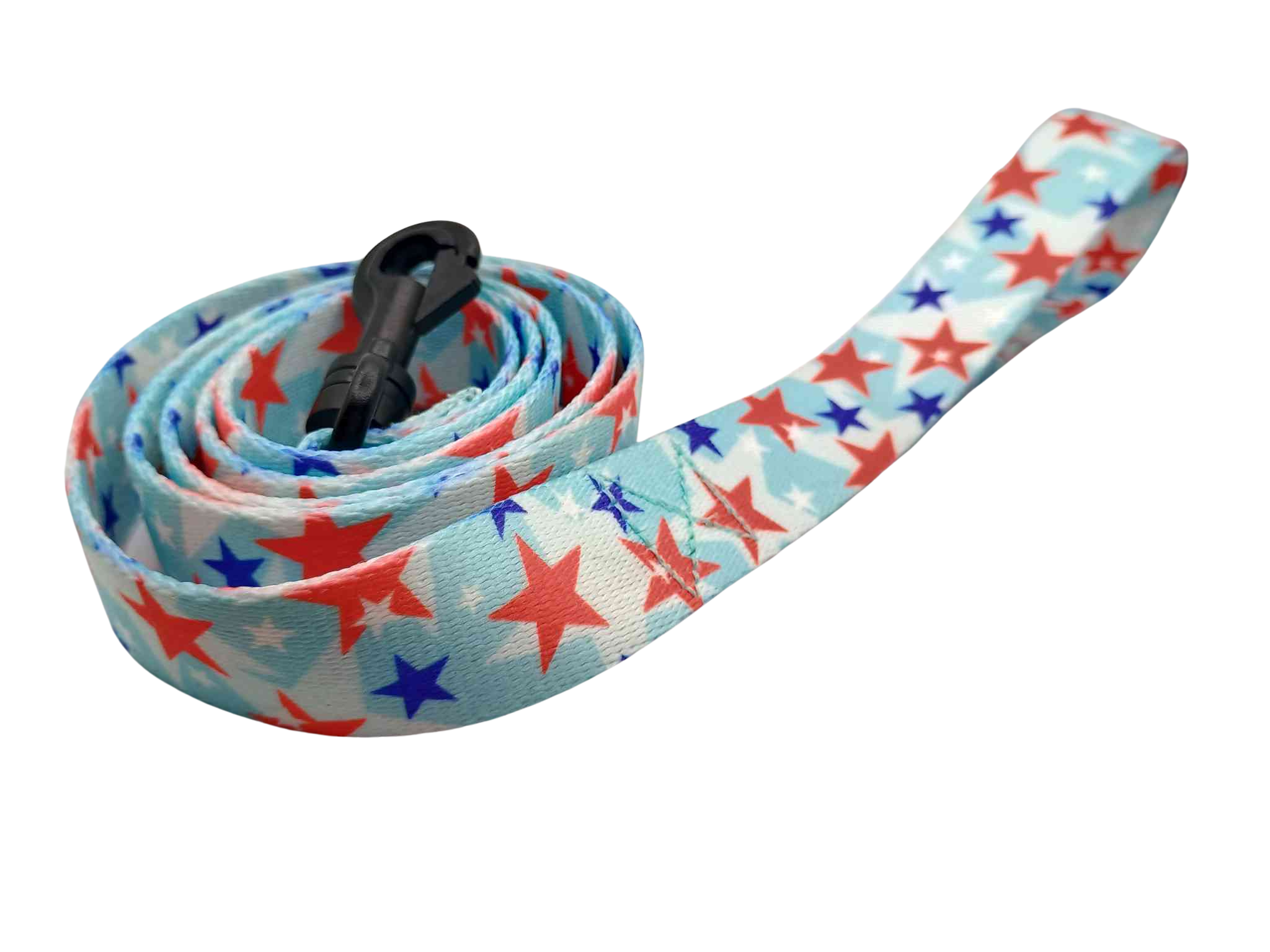 Featuring the American Celebration print, this leash features light-baby blue background with white, red and royal blue stars.