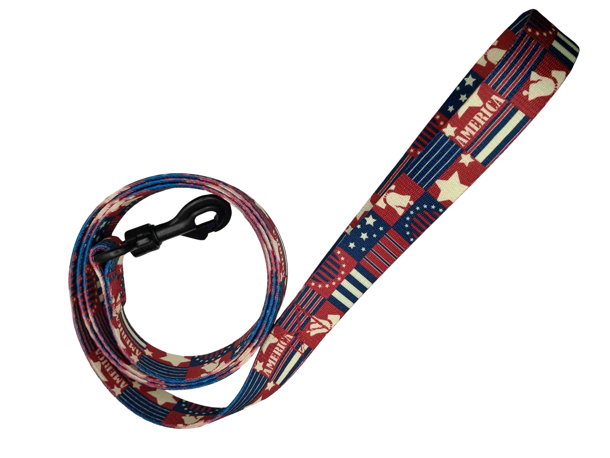 Featuring the '76 American style print, this leash features a mix of medium-brick red, blue and splashes of cream.