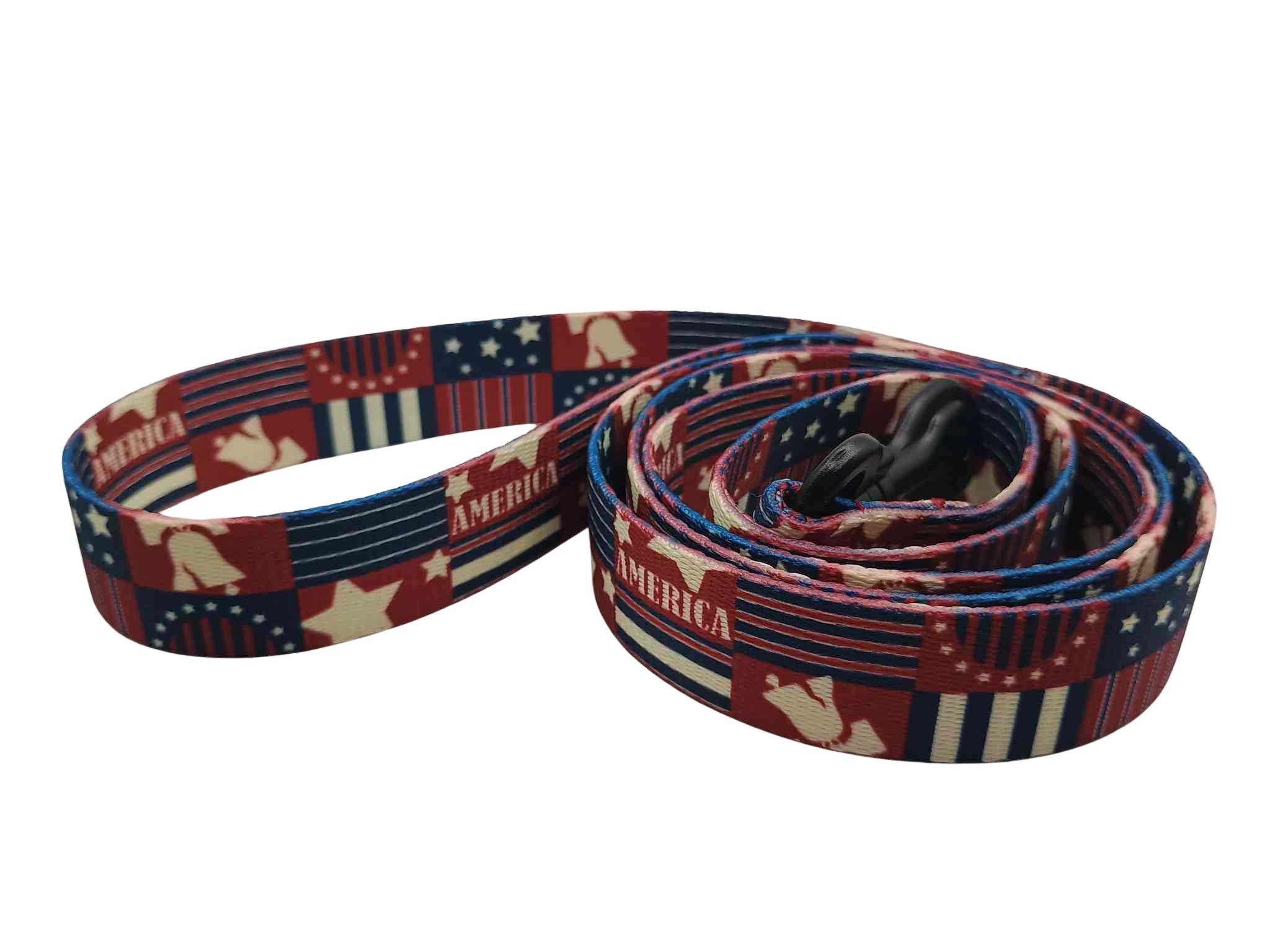 Featuring the '76 American style print, this leash features a mix of medium-brick red, blue and splashes of cream.