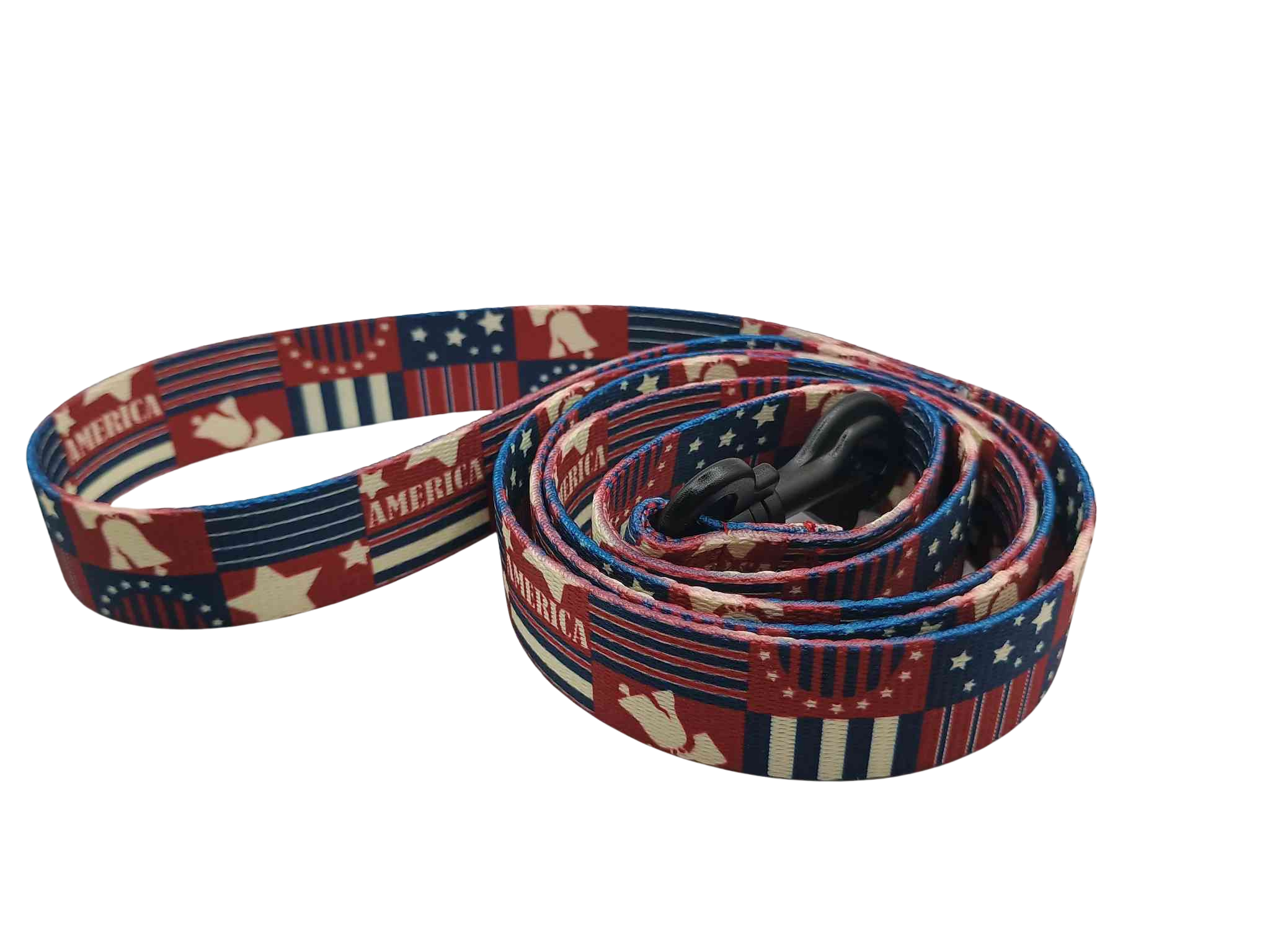 Featuring the '76 American style print, this leash features a mix of medium-brick red, blue and splashes of cream.